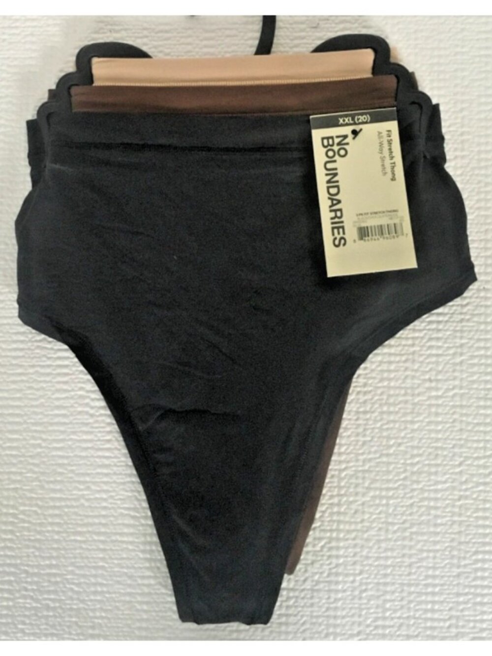 No Boundaries 3 Pack Stretch Thong Underwear Size XXL 20 Black Brown Nude New